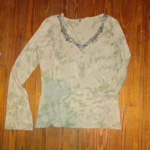3/$15 Beaded Tie Dye Long Sleeve Ribbed Top